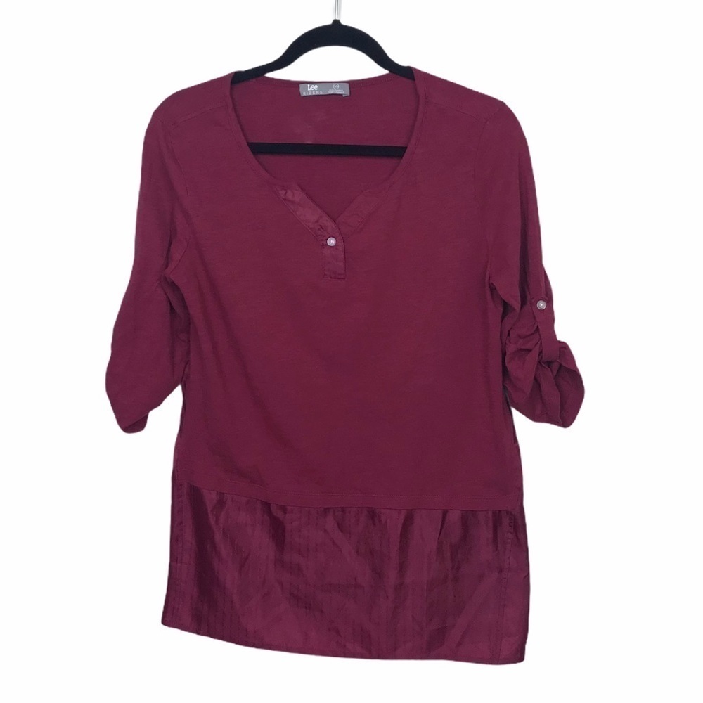 Lee Riders Burdundy Cropped Sleeve Blouse Top